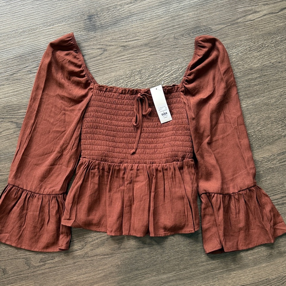 Smocked Peasant Blouse with Ruffle Hem